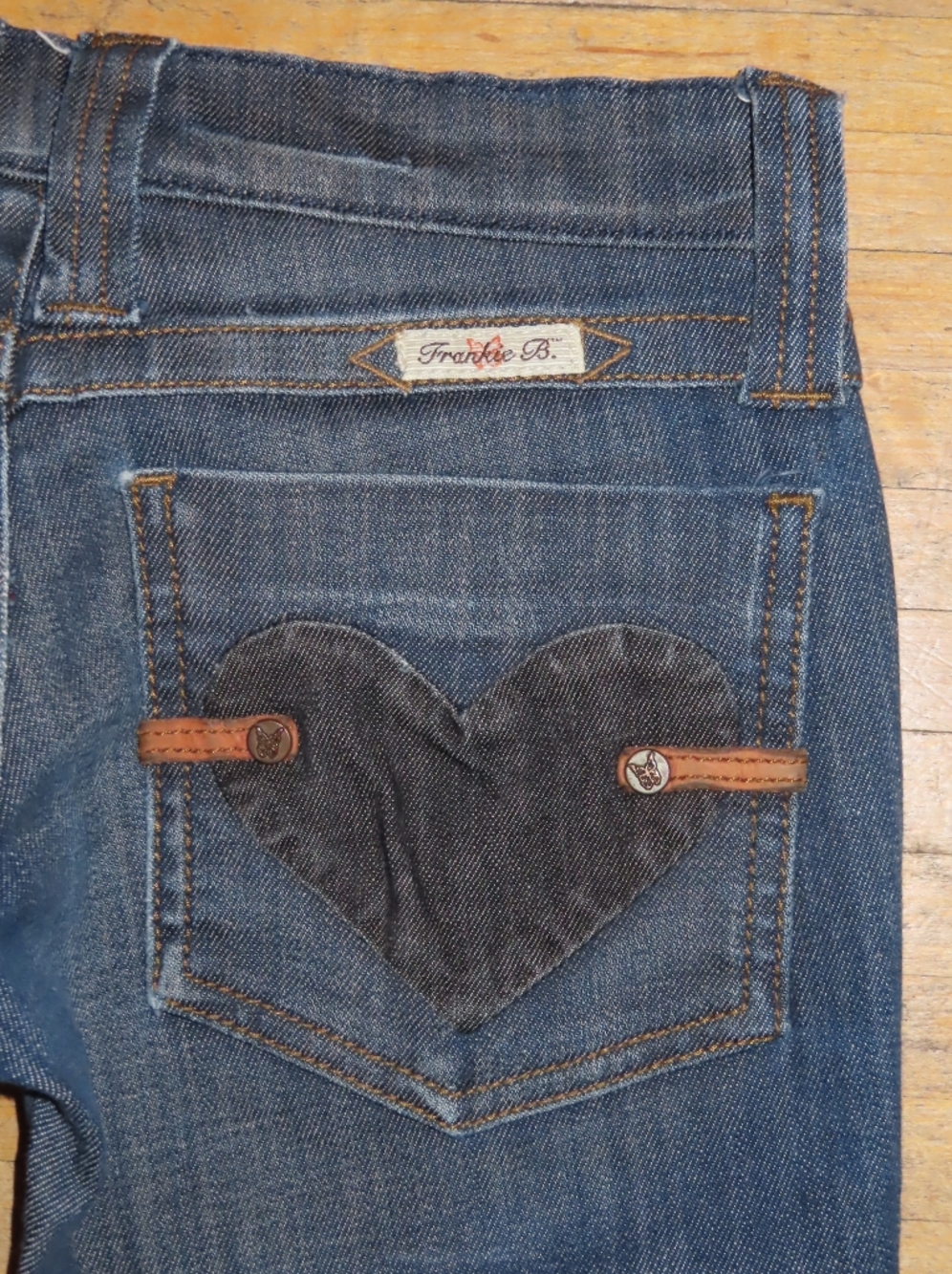 Y2K 🖤 HTF Frankie B. Ultra Low Rise Jeans Black Heart Leather Patched Pockets 0 - Picture 11 of 11